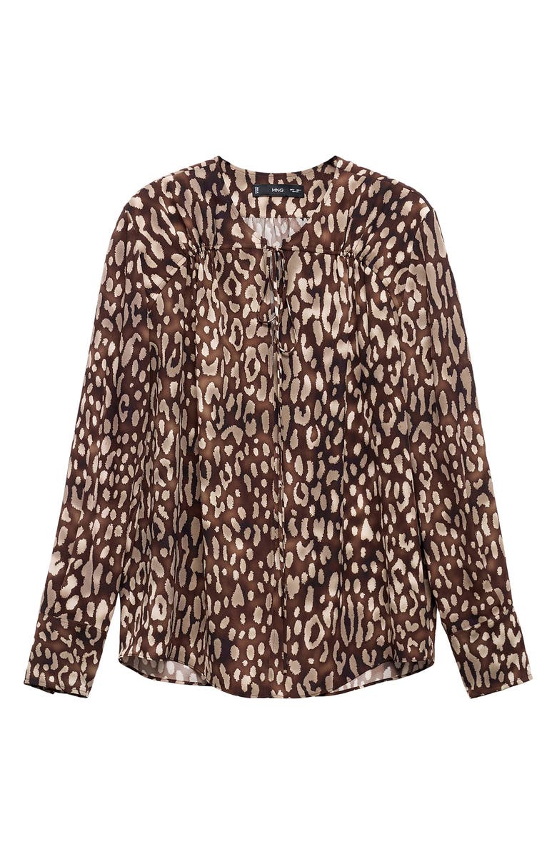 MANGO Leopard Print Satin Top, Alternate, color, Brown