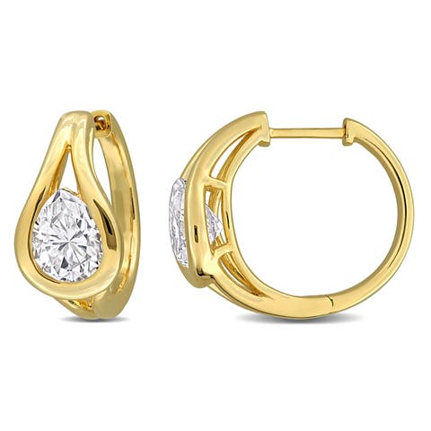 Moissanite Mini Hoop Earrings Yellow Plated Silver