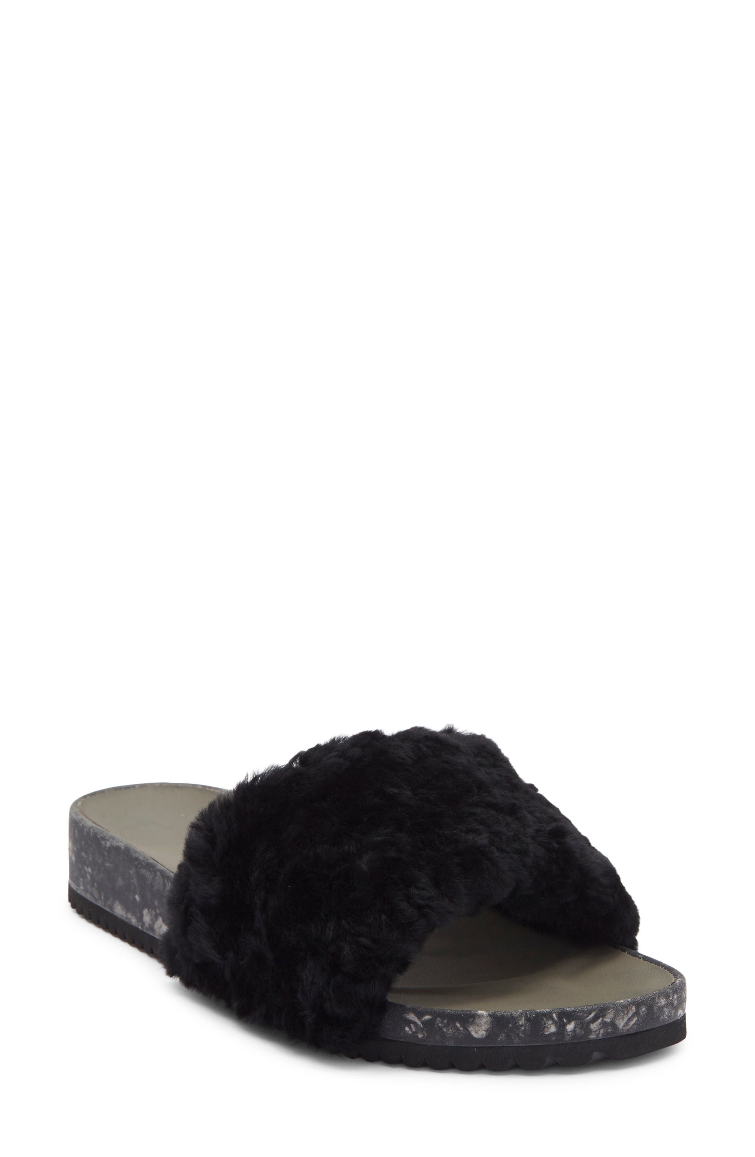 FLEKS San Ysidro Genuine Shearling Slide Sandal, Main, color, Raven