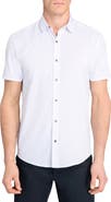 W.R.K Trim Fit Hashtag Print Short Sleeve Performance Button-Up Shirt
