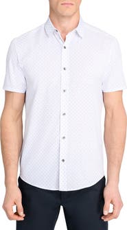 W.R.K Trim Fit Hashtag Print Short Sleeve Performance Button-Up Shirt