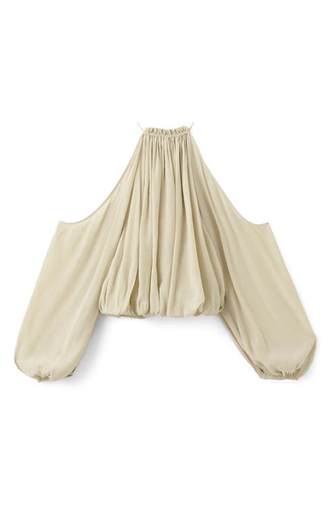 Cold Shoulder Bubble Hem Top