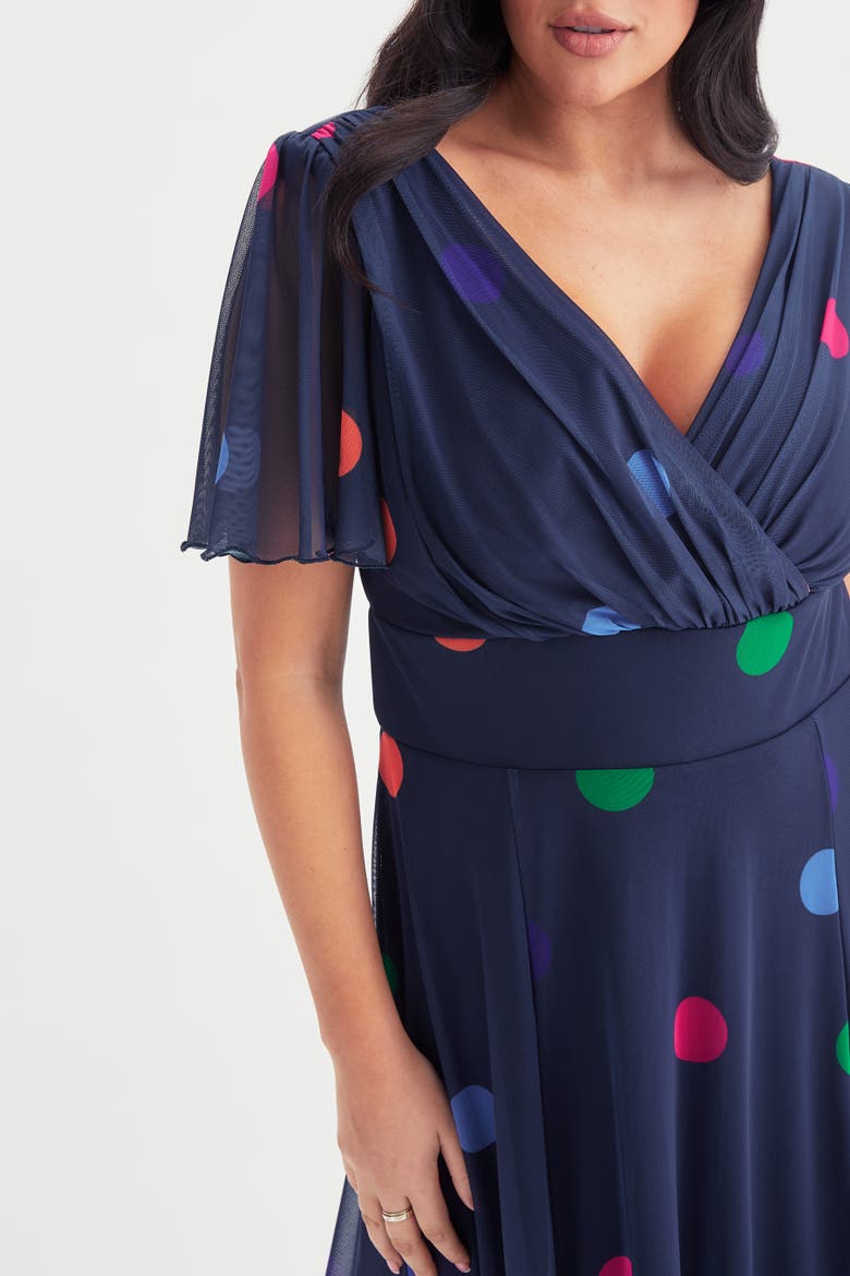 Isabelle Short Sleeve V-Neck Maxi Dress, Alternate, color, Navy Polka