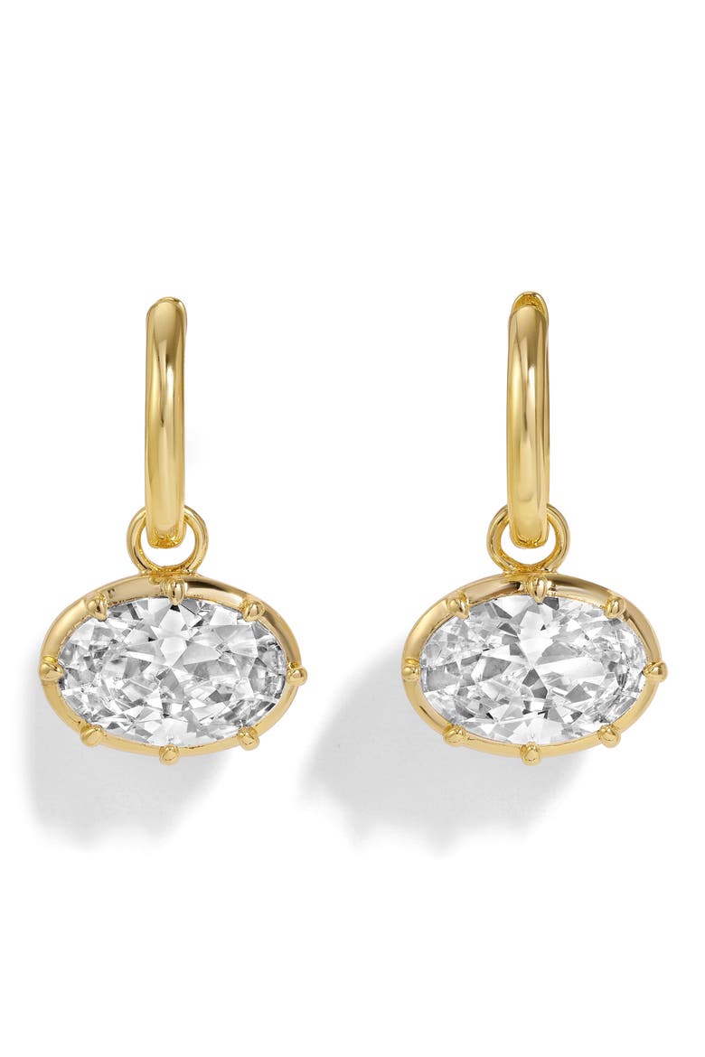 Cleo Oval Cubic Zirconia Charm Huggie Hoop Earrings, Main, color, GOLD