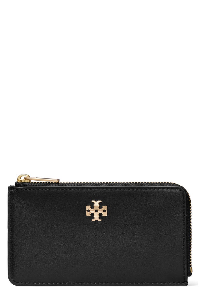 Charlie Zip Leather Card Case, Main, color, BLACK