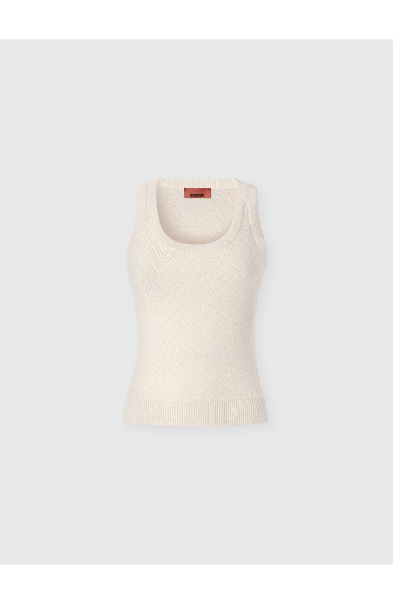 Missoni Cotton Blend Tank Top With Zigzag Pattern, Main, color, Beige