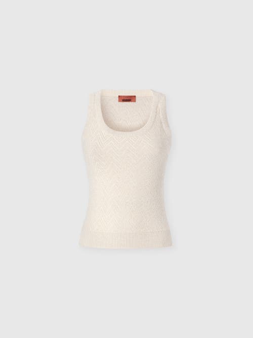 Missoni Cotton Blend Tank Top With Zigzag Pattern In White