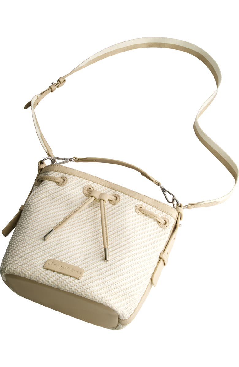 Tommy Bahama Soft Woven Drawstring Bucket Bag, Alternate, color, Tan/White