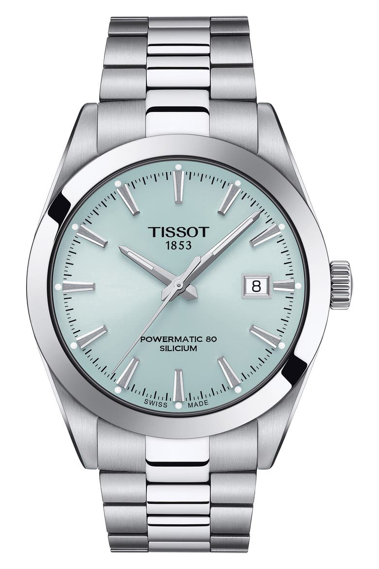 T-Classic Gentleman Powermatic Bracelet Watch, 40mm, Main, color, SILVER/ ICE BLUE