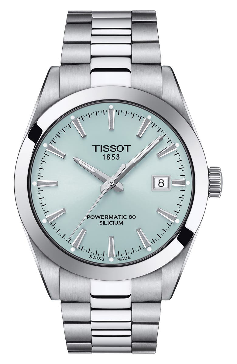 Tissot T-Classic Gentleman Powermatic Bracelet Watch, 40mm, Main, color, Silver/ Ice Blue