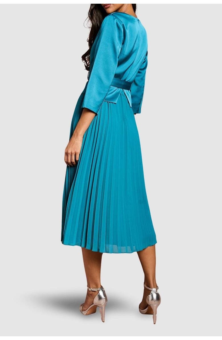 Coast Satin Bodice Pleat Skirt Midi Dress, Alternate, color, Teal