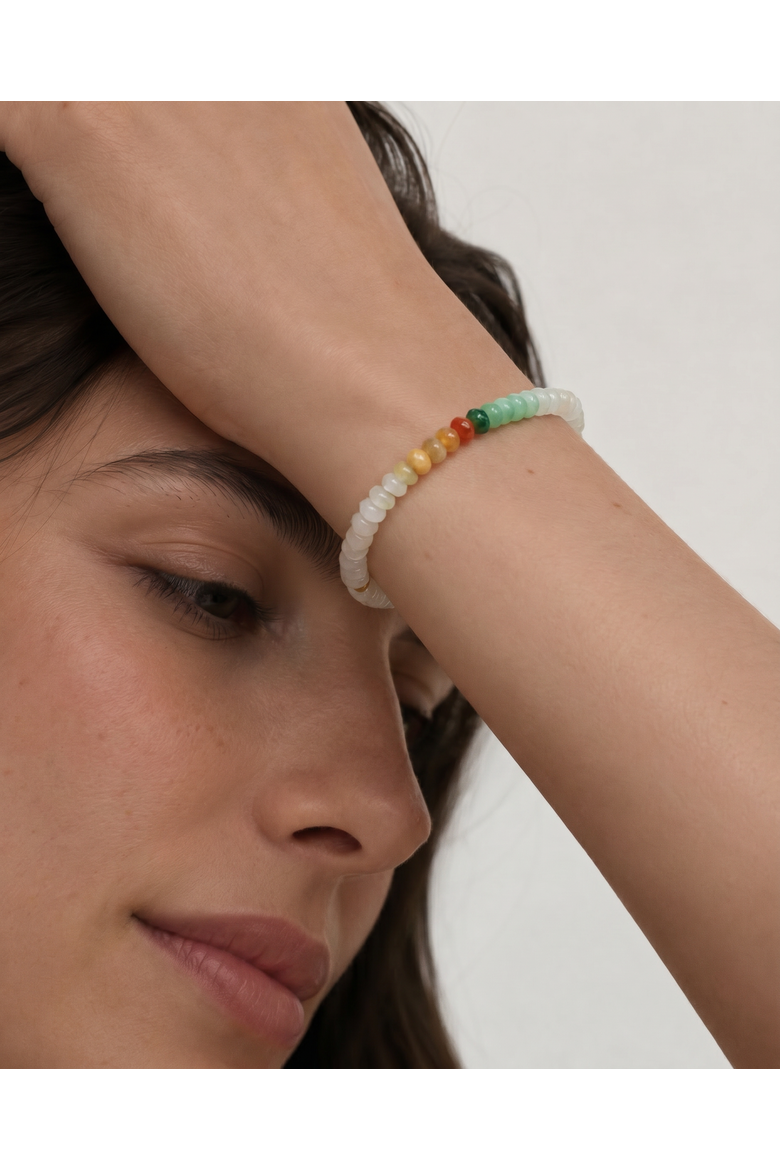Mosaic Caila Green Jade Barrel Bead Bracelet, Alternate, color, White
