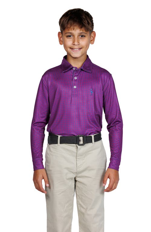 Tailorbyrd Kids' Mini Houndstooth Print Long Sleeve Performance Polo In Purple