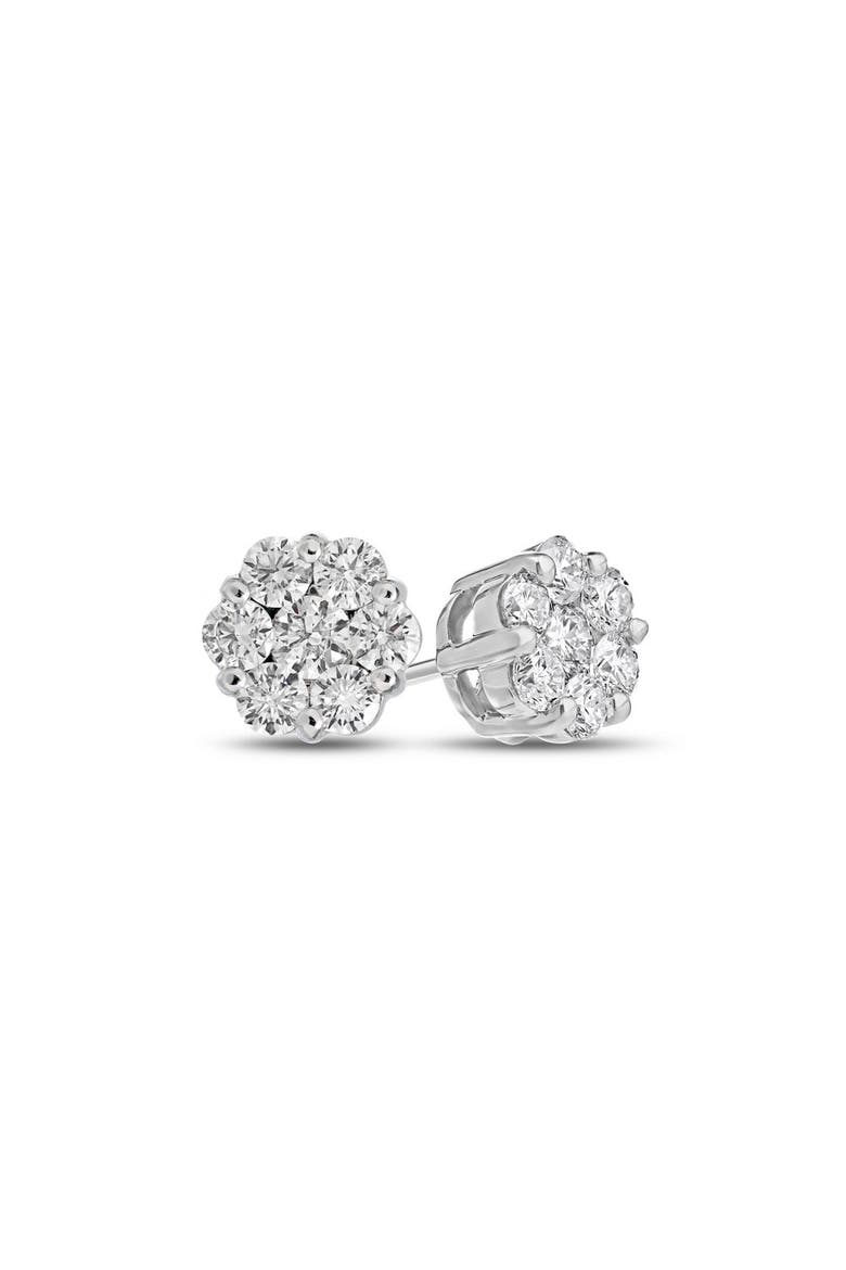 14K Gold White Diamond Cluster Stud Earrings, Main, color, White Gold