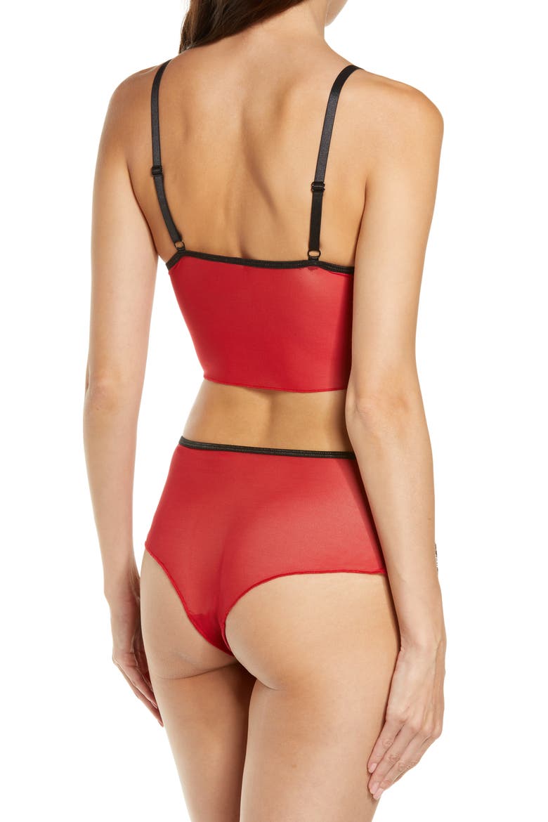 Lace & Mesh Longline Bralette & Boyshorts Set, Alternate, color, RED