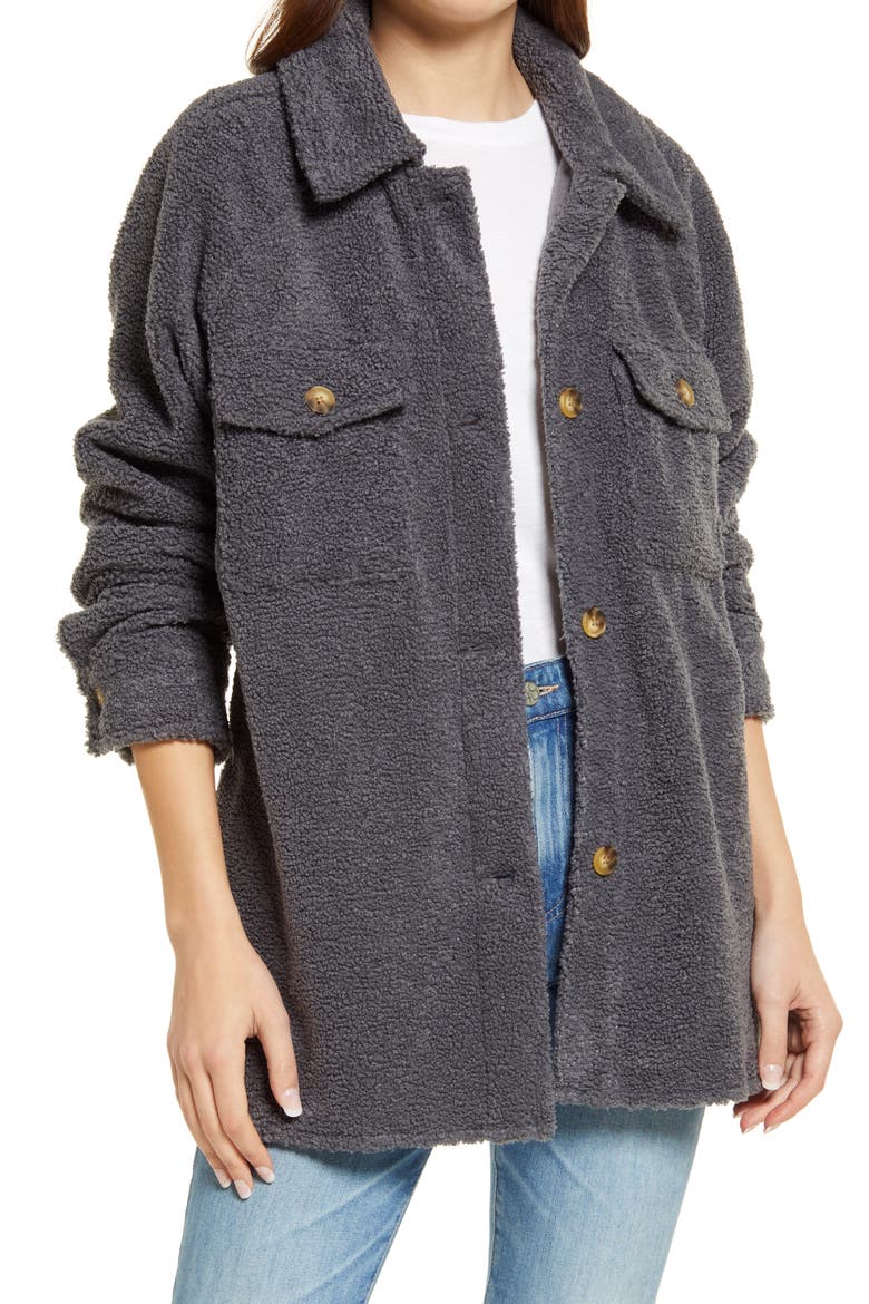 High Pile Fleece Shirt Jacket, Main, color, GREY CHARCOAL