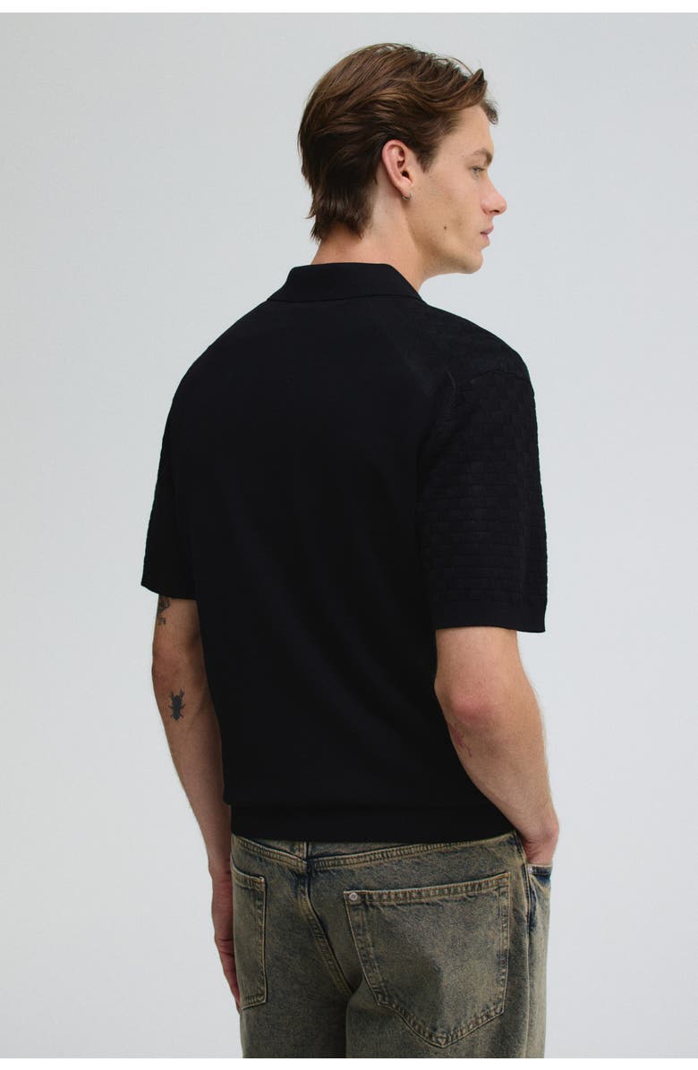 H&M Slim Fit Textured-knit Polo Shirt, Alternate, color, Black