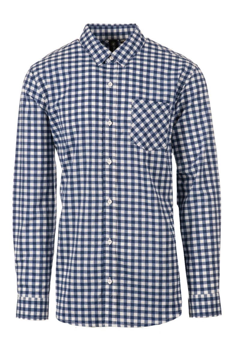 Plaid Stretch Poplin Button-Down Shirt, Main, color, NAVY/ WHITE GINGHAM