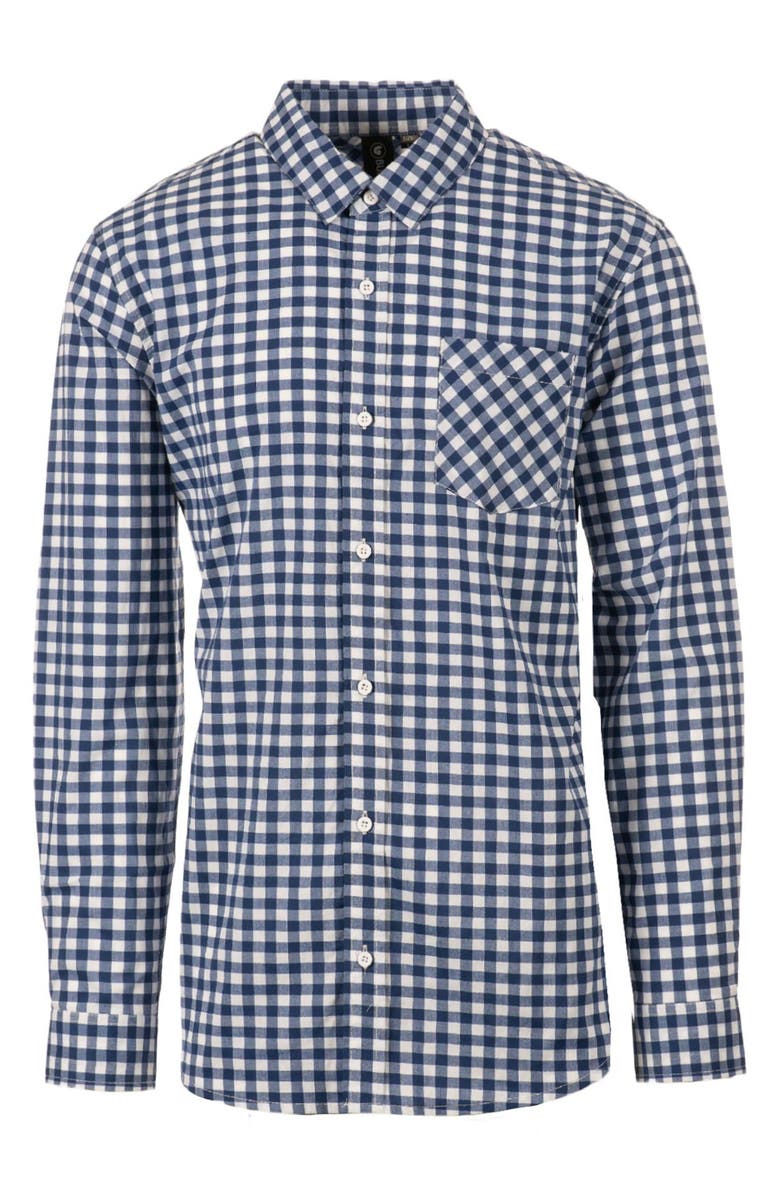 BURNSIDE Plaid Stretch Poplin Button-Down Shirt, Main, color, Navy/ White Gingham