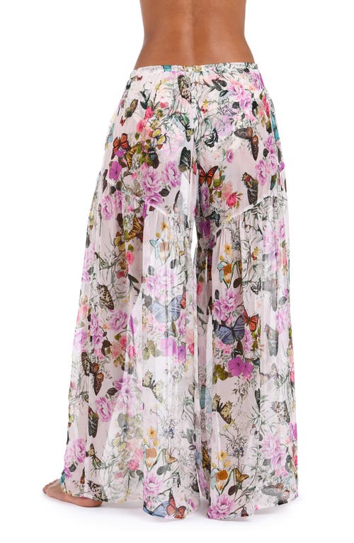 L Agence L'agence Sharon Butterfly Print Wide Leg Cover-up Pants In Ivory