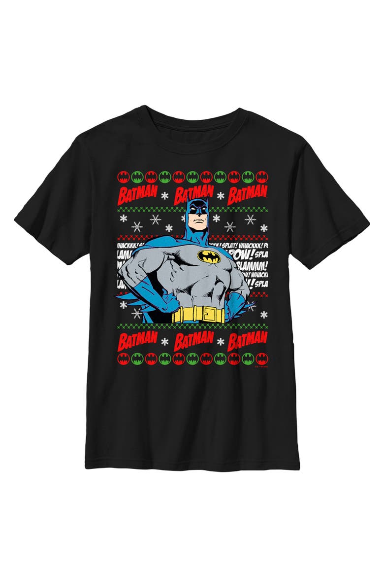 Boy's Batman Christmas Sweater  Graphic T-Shirt, Main, color, Black