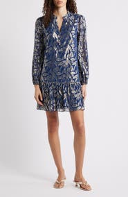 Lilly Pulitzer® Evaline Long Sleeve Silk Blend Drop Waist Dress