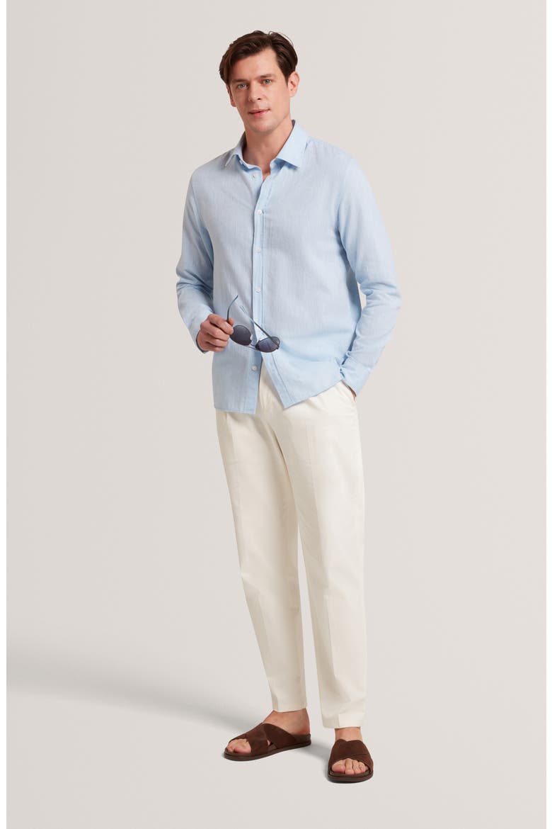 Prynn Regular Fit Linen & Cotton Button-Up Shirt, Alternate, color, LIGHT BLUE