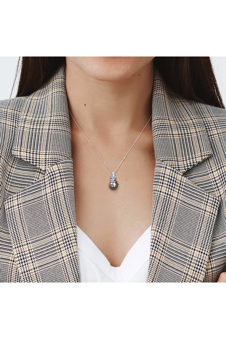 Tahitian Pearl Blue Topaz & Diamond Necklace 14k, Alternate, color, Cultured Tahitian Pearl