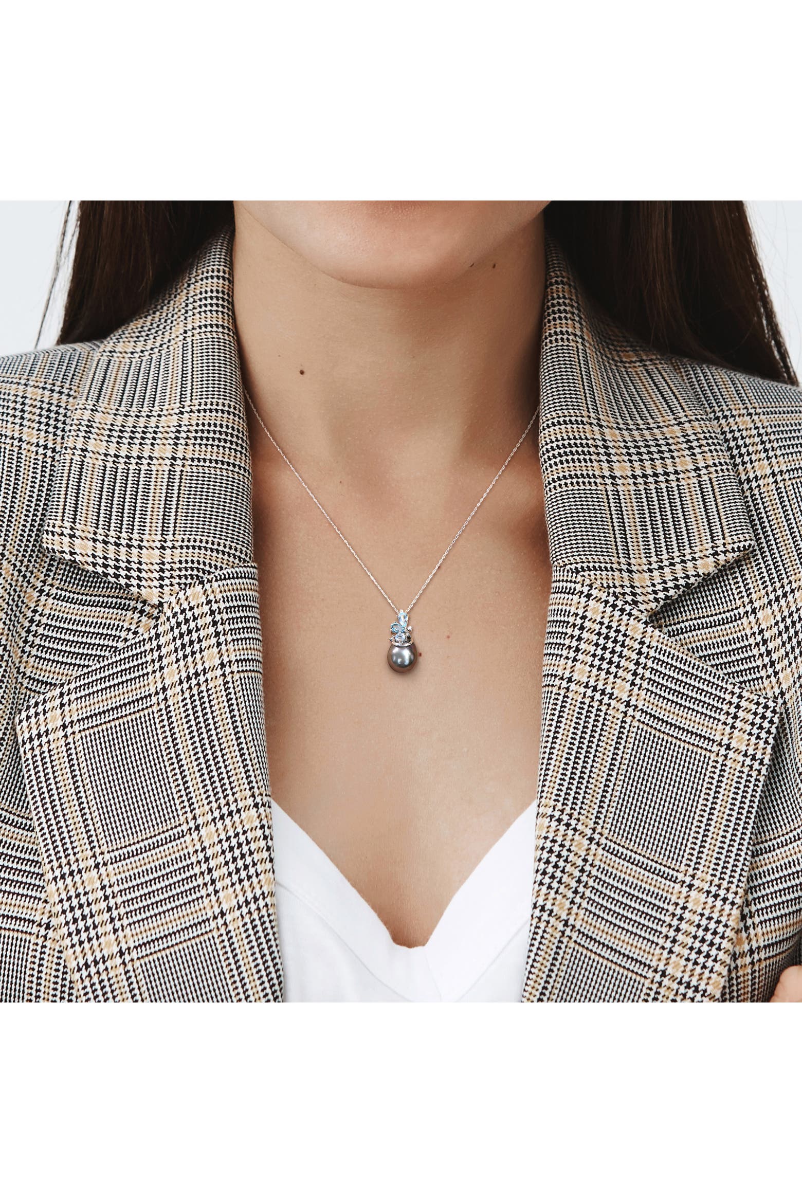 Julianna B. Tahitian Pearl Blue Topaz & Diamond Necklace 14k (Women ...