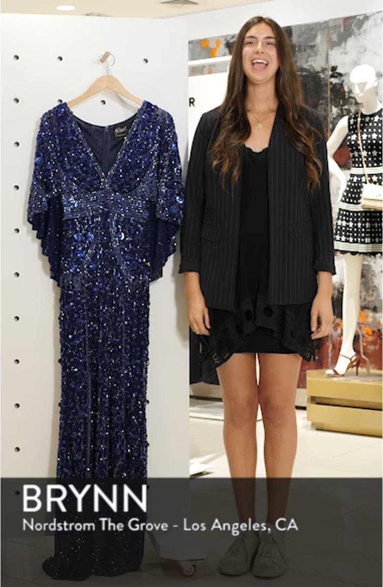 Sequin Cape Sleeve Gown, sales video thumbnail