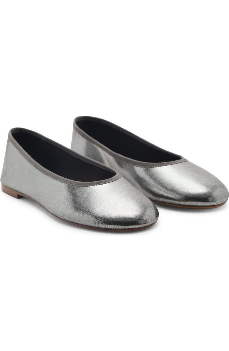 MANGO Metallic Ballet Flat, Main, color, Dark Silver