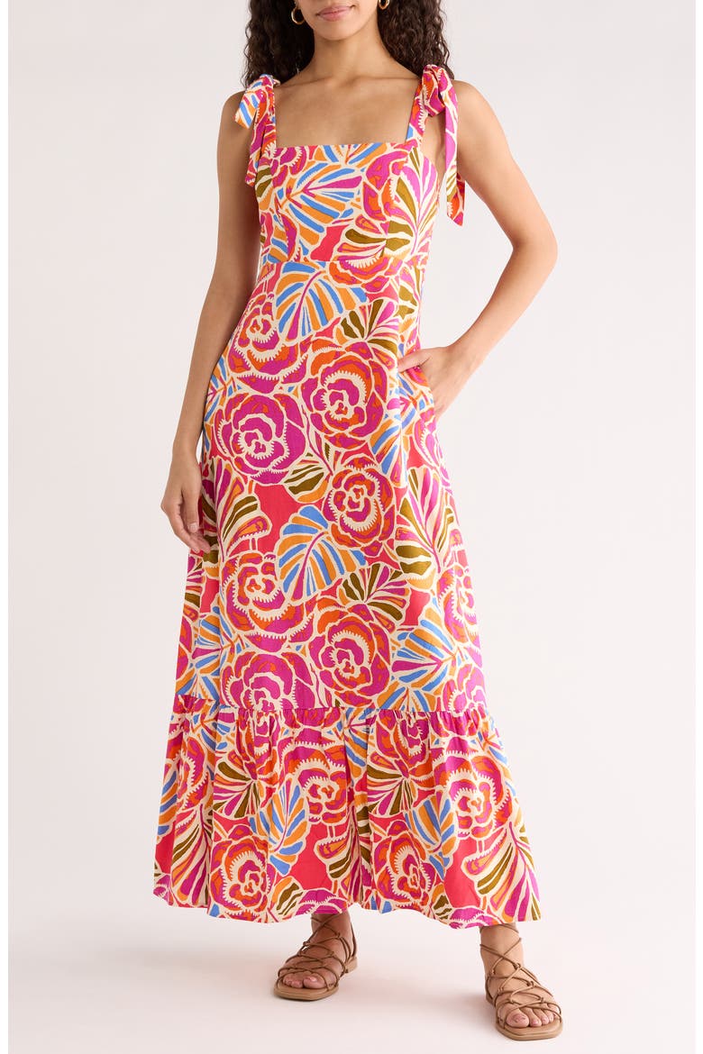 Nomi Floral Hendy Tie Strap Maxi Sundress, Main, color, PINK-ORANGE-BLUE