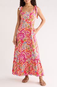 SUGARLIPS Nomi Floral Hendy Tie Strap Maxi Sundress