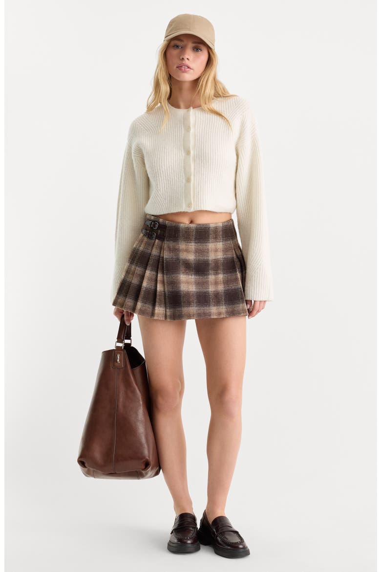 The Micro Buckle Miniskirt, Alternate, color, MOCHA PLAID