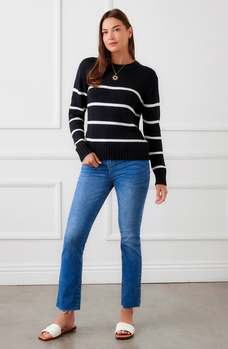 Karen Kane Stripe Crewneck Sweater, Alternate, color, Black/ Off White