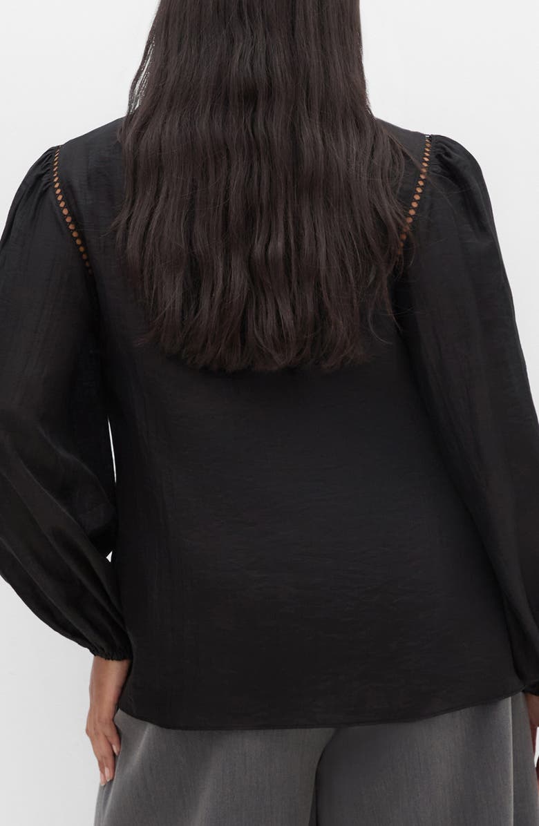 City Chic Lorelai Open Stitch Satin Top, Alternate, color, Black