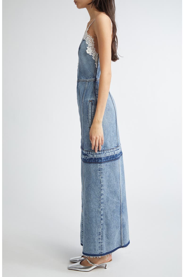 Lace Trim Denim Maxi Dress, Alternate, color, VINTAGE BLUE DENIM