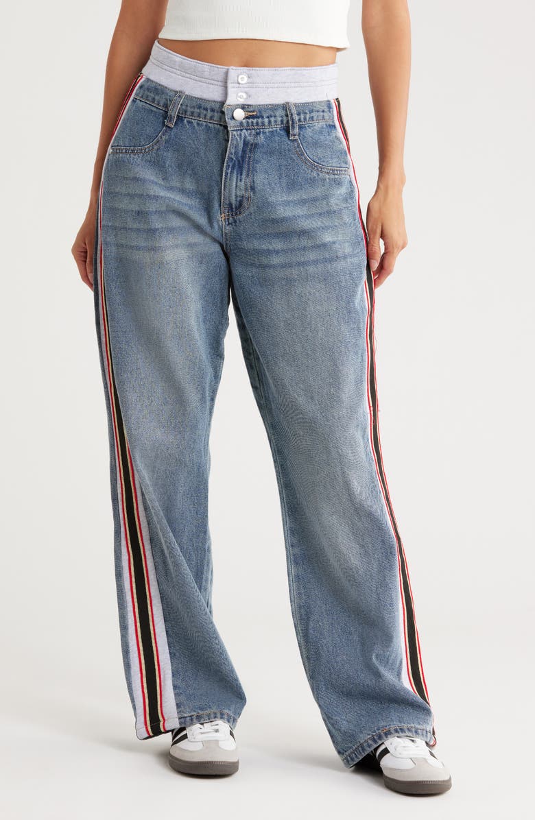 PTCL Double Waistband Wide Leg Jeans, Main, color, Medium Blue