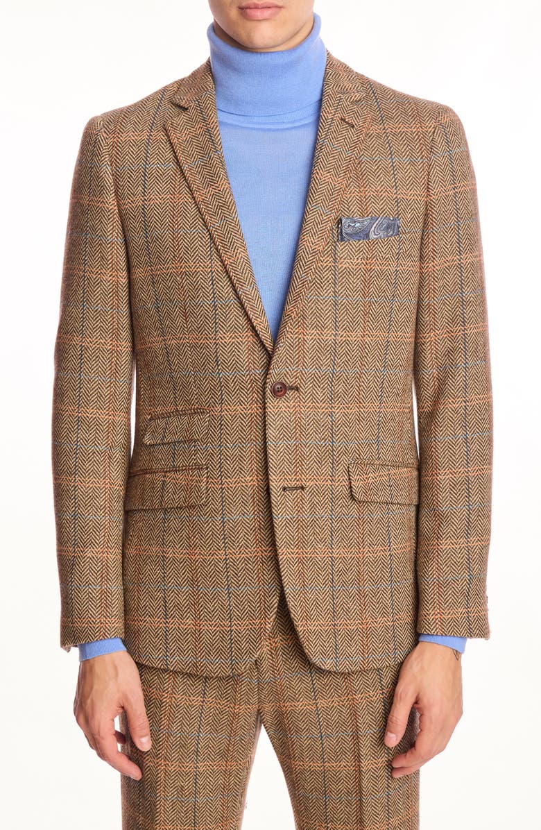 PAISLEY & GRAY Dover Slim Fit Brown Herringbone Wool Blend Blazer, Main, color, Brown Orange Multi Herringbone