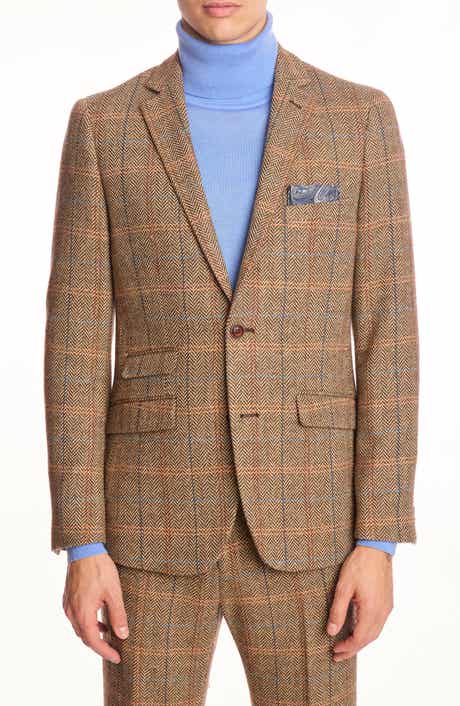 PAISLEY & GRAY Dover Slim Fit Brown Herringbone Wool Blend Blazer