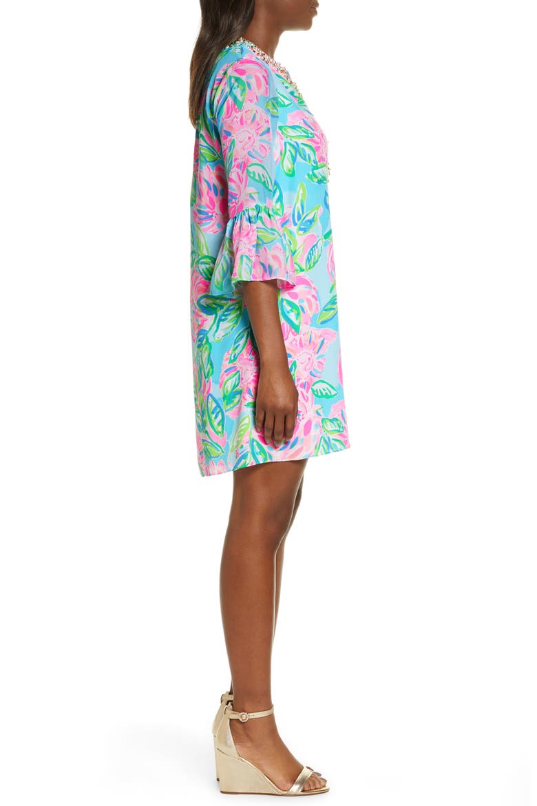 Elenora Floral Silk Shift Dress, Alternate, color, MULTI