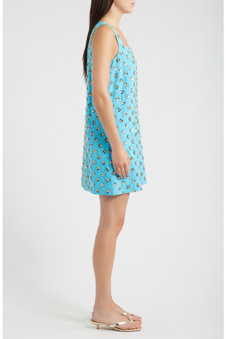 Tamala Beaded Sequin Shift Dress, Alternate, color, TURQUOISE TIDE