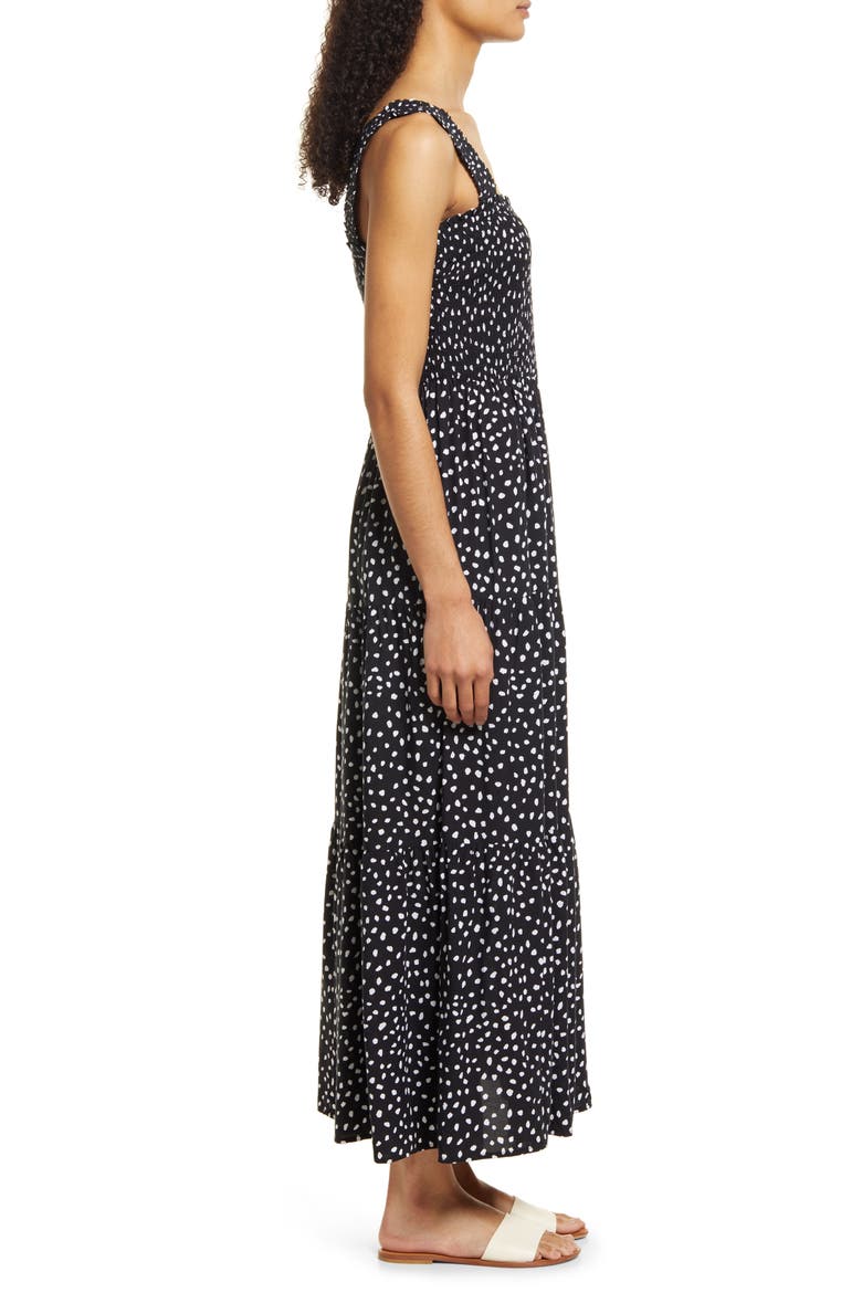 Elisa Smocked Maxi Dress, Alternate, color, SPOTS NOIR
