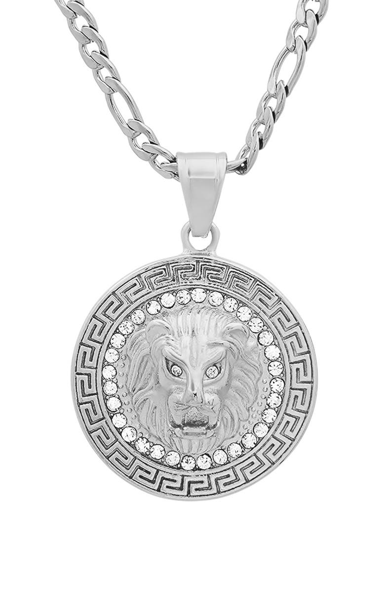 HMY JEWELRY Men's Stainless Steel Lion Head Pendant Necklace, Alternate, color, Silver