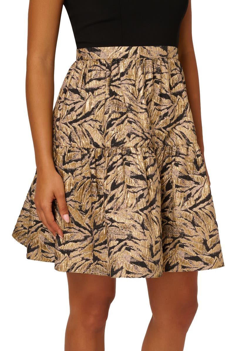 Adrianna Papell Mixed Media Metallic Fit & Flare Dress, Alternate, color, Black/ Gold