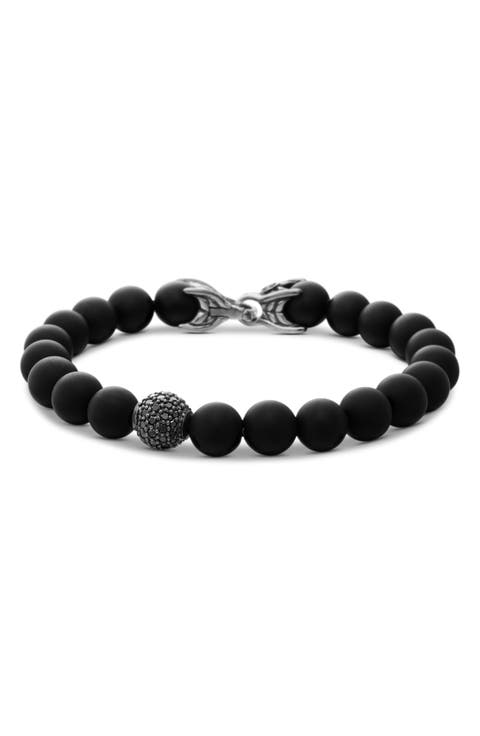 Spiritual Beads Bracelet in Sterling Silver with Pavé Station