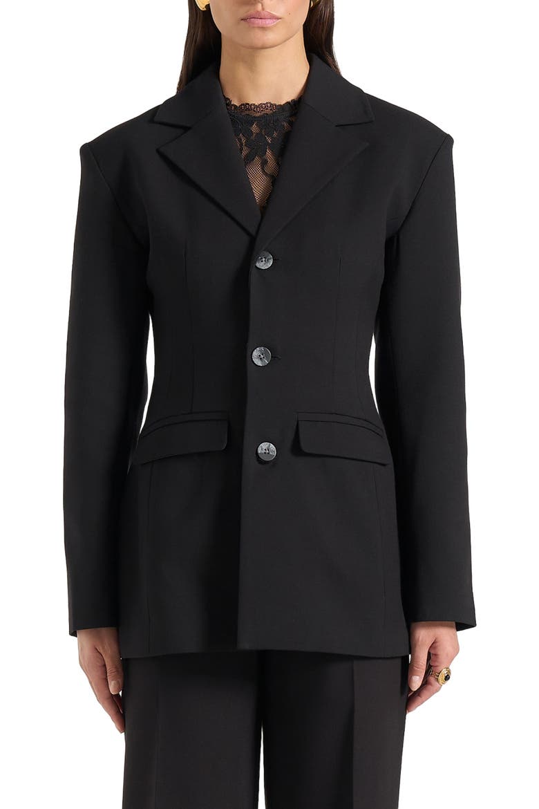 Claire Wide Shoulder Cinch Waist Blazer, Main, color, Black