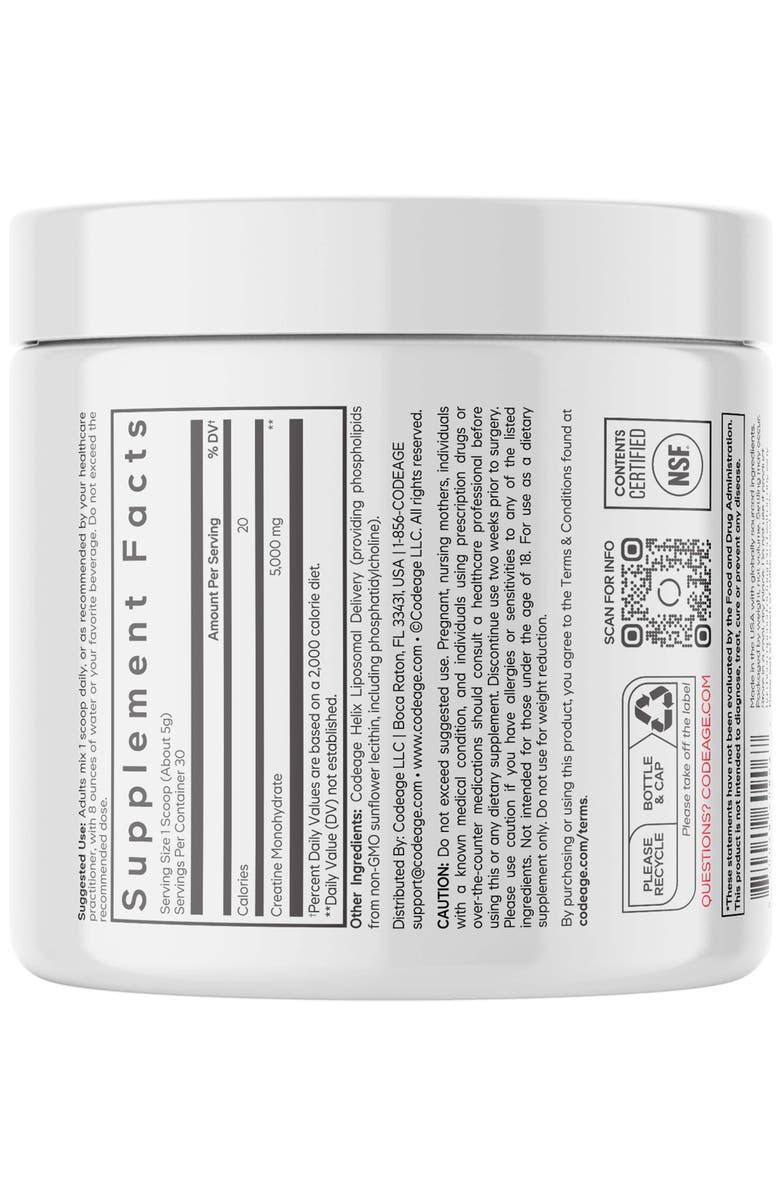 Codeage Creatine Monohydrate Powder Supplement 1-Month Supply, Alternate, color, White