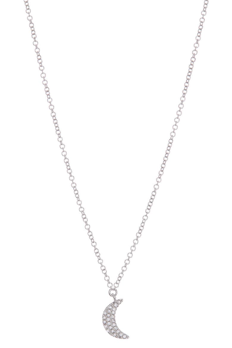 14K White Gold Pave Diamond Crescent Moon Pendant Necklace - 0.06 ctw, Main, color, WHITE GOLD/DIAMOND