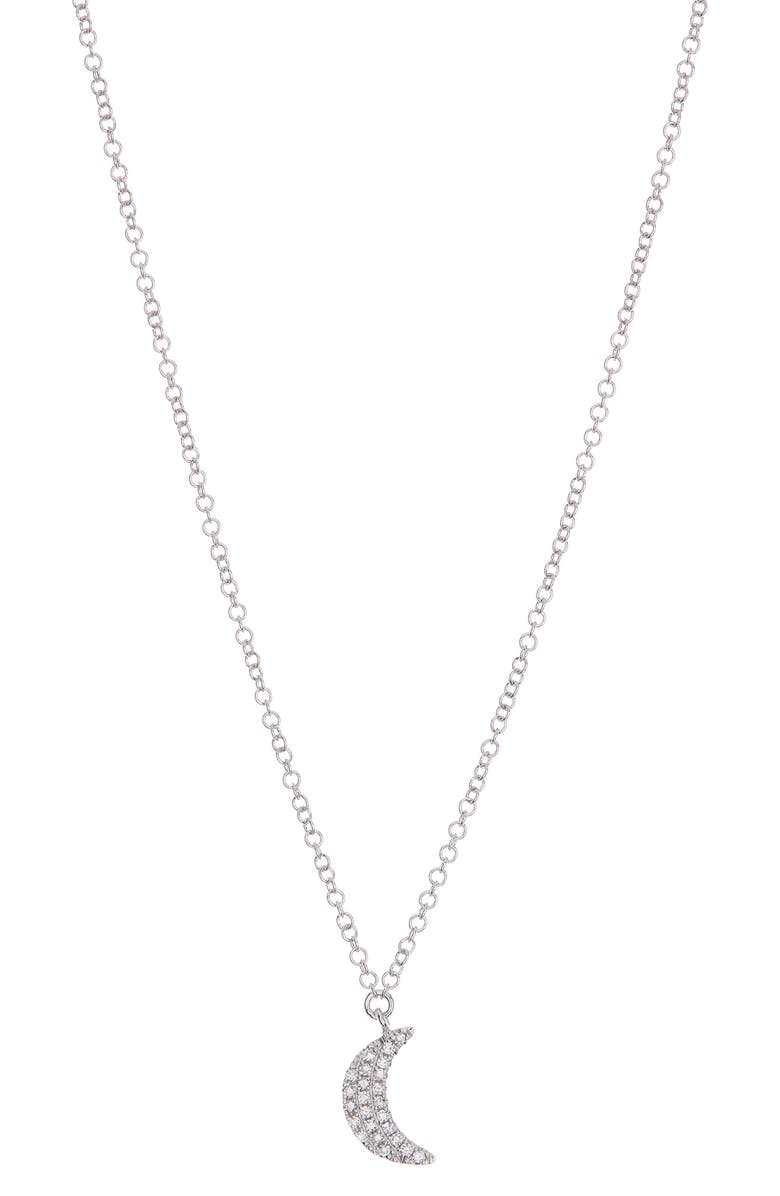 RON HAMI 14K White Gold Pave Diamond Crescent Moon Pendant Necklace - 0.06 ctw, Main, color, 